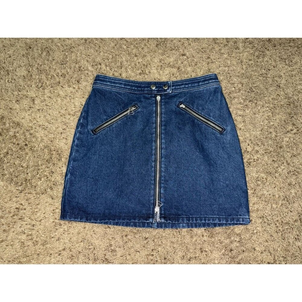 RAG & BONE Racer Denim Mini Skirt Zip Preppy Academia Grunge Gothic Party Sz 27 - Picture 1 of 8